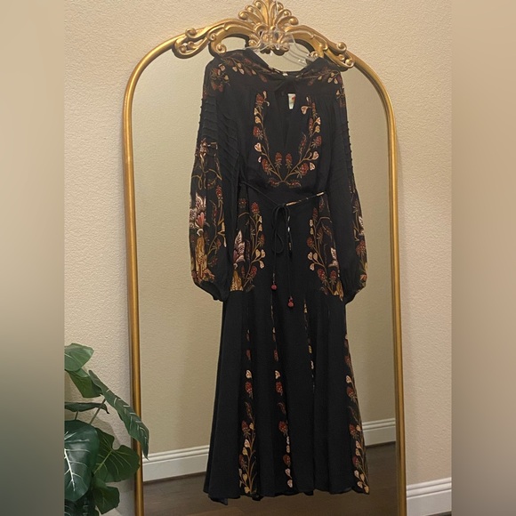 Farm Rio Black Berry Garden Long Sleeve Pleated Maxi Dress Size M - Picture 6 of 14